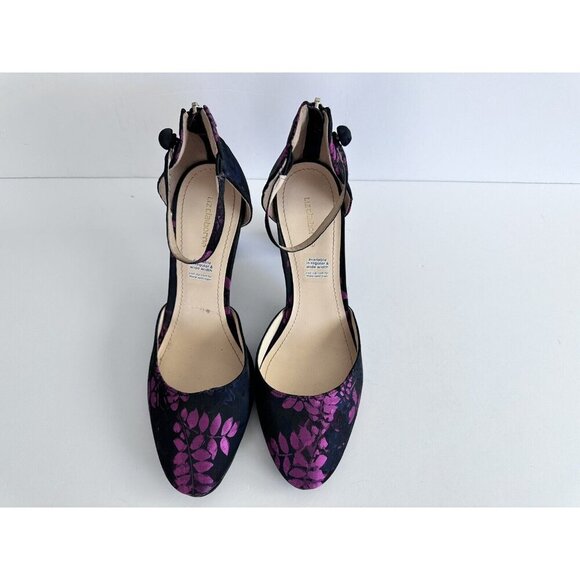 LIZ CLAIBORNE DARK BLUE PURPLE FLORAL ANKLE STRAP PUMPS WINNIE 8W WHIMSY READ - Picture 2 of 11